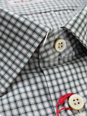 Kiton Dress Shirt White Green Check 