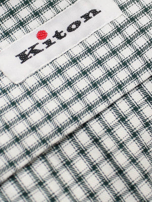 Kiton Dress Shirt White Green Check 