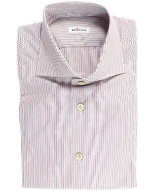 Kiton Shirt White Burgundy Blue Stripes 40 - 15 3//4