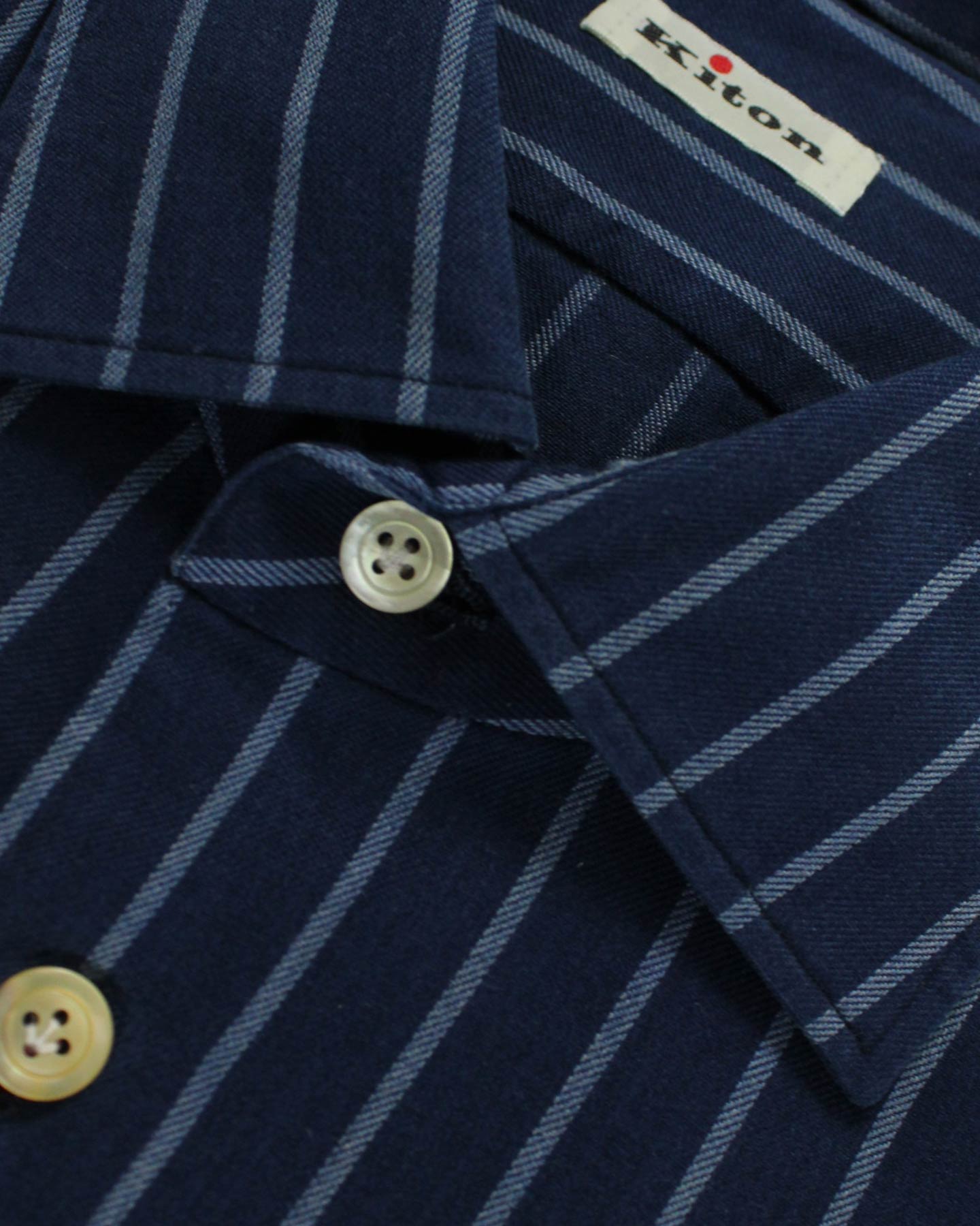 Kiton Shirt Dark Blue Stripes - Flannel Cotton