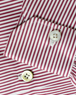Kiton Shirt White Maroon Stripes Moderate Spread Collar 42 - 16 1/2