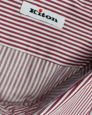 Kiton Shirt White Maroon Stripes 