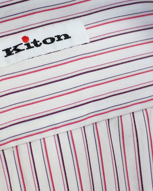 Kiton Dress Shirt White Pink Purple Stripes