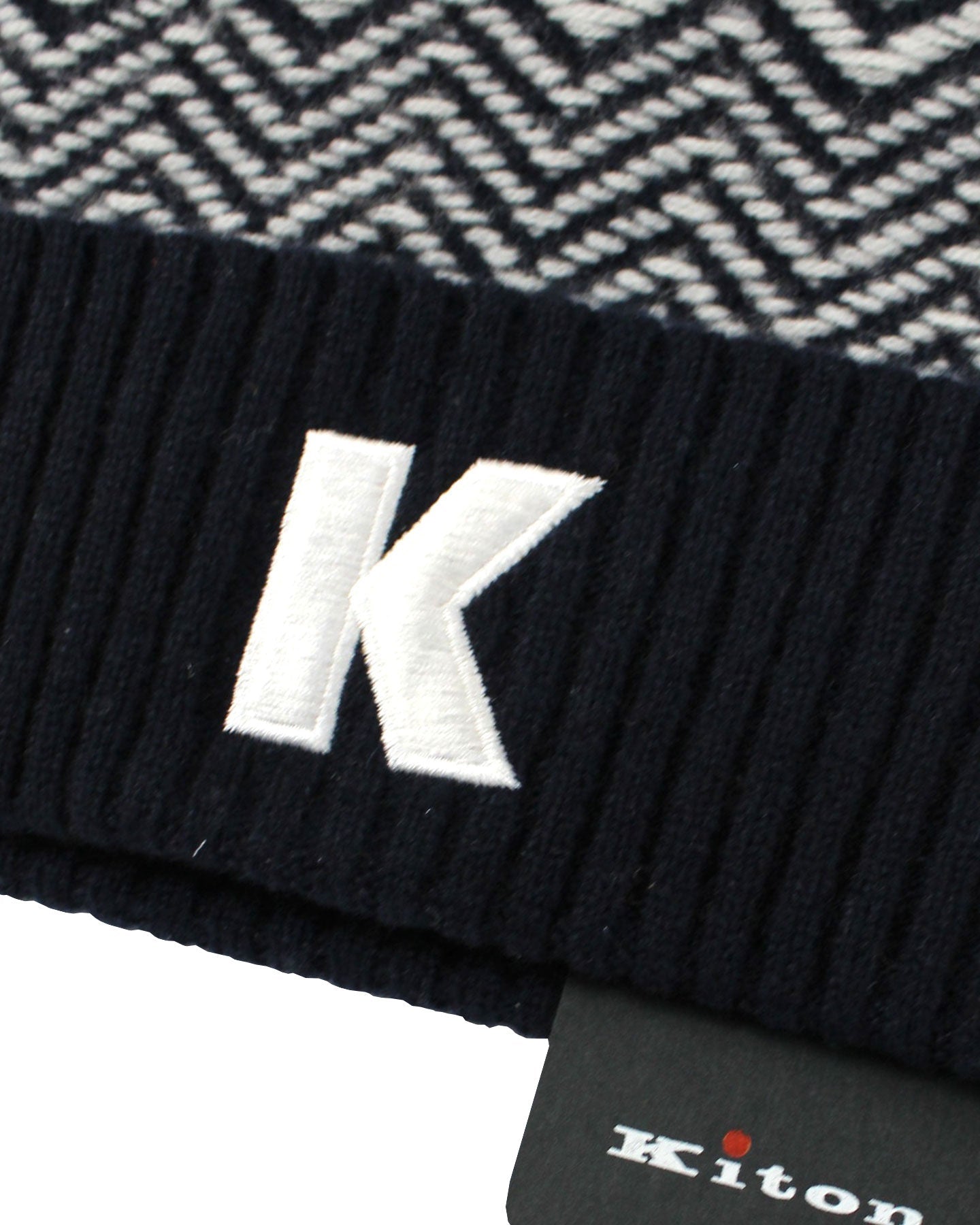 Kiton Soft Knit Cap Cashmere Black Gray Zig Zag