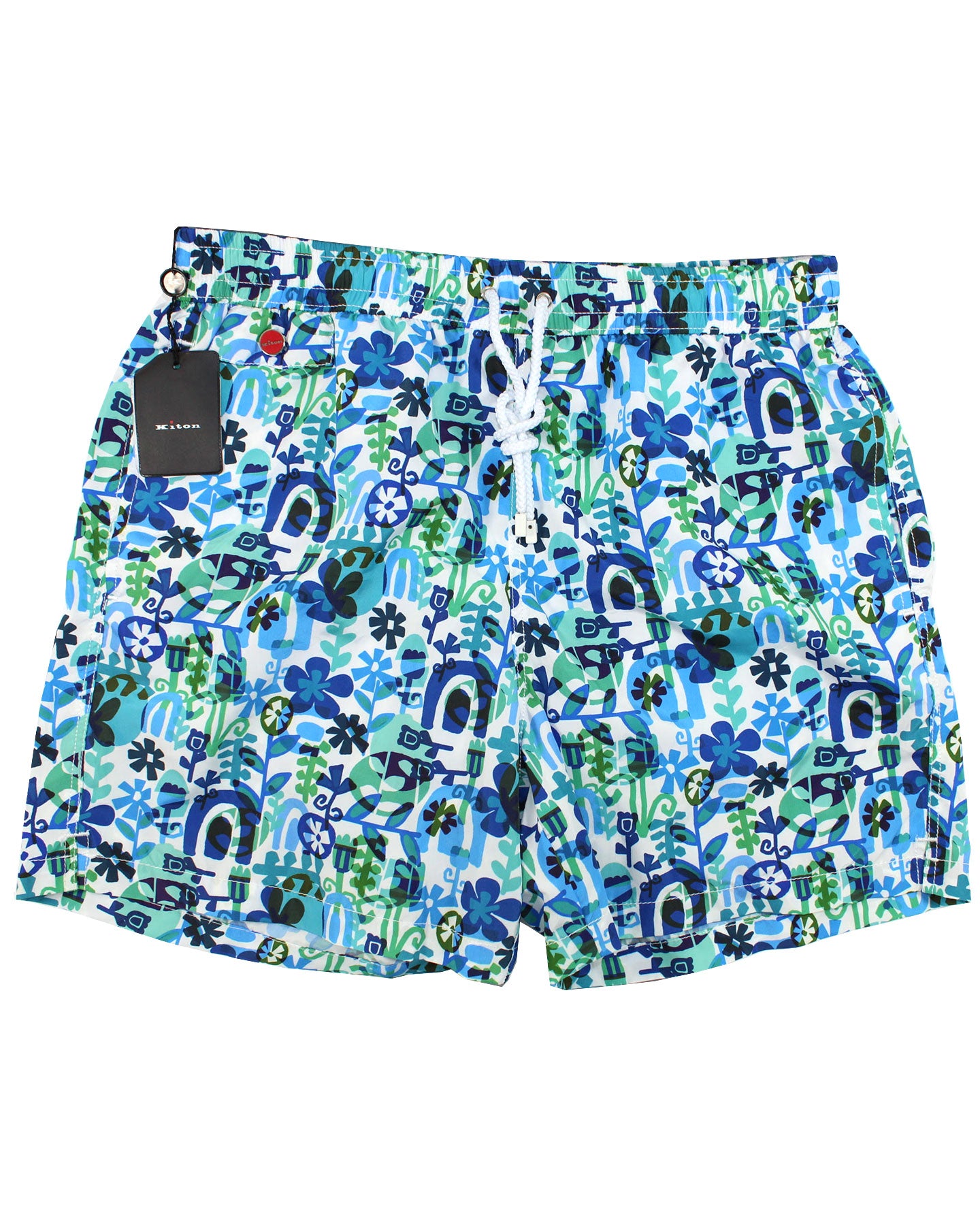 Kiton Swimwear Men Swim Shorts L Blue Green Floral
