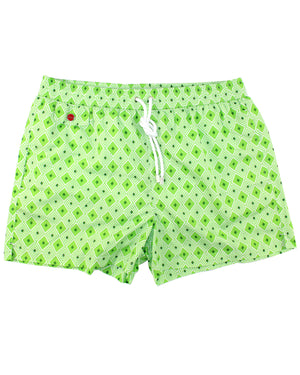 Kiton Swim Shorts XL Green Geometric - Men Swimwear