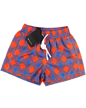 Kiton Youth Swim Shorts 4 Orange Blue Geometric