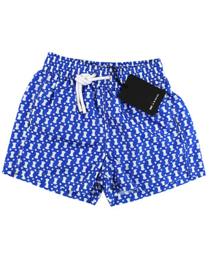 Kiton Youth Swim Shorts 4 Blue White Geometric