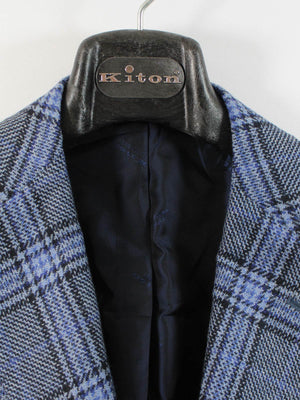 Kiton Cashmere Sport Coat Blue Plaid Unlined Men Blazer EUR 48 - US 38 R
