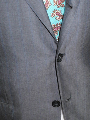 Kiton Suit Dark Gray Periwinkle Blue Stripes Wool Silk EUR 48/ US 38 R SALE