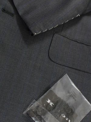 Kiton Suit Dark Gray Periwinkle Blue Stripes Wool Silk EUR 48/ US 38 R SALE