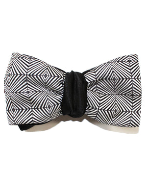 Silk Black Silver Geometric Bow Tie Self Tie Butterfly