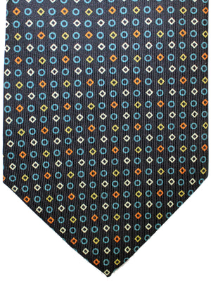 E. Marinella Silk Tie Navy Blue Orange Geometric