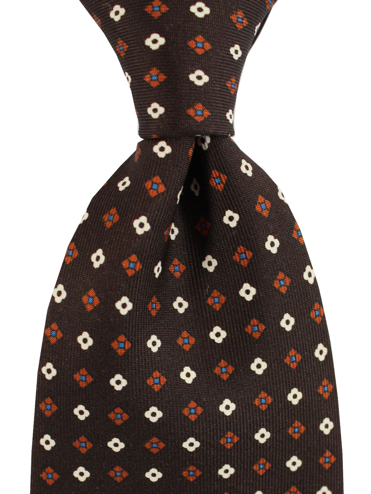 E. Marinella Tie Dark Brown Geometric Design - Wide Necktie