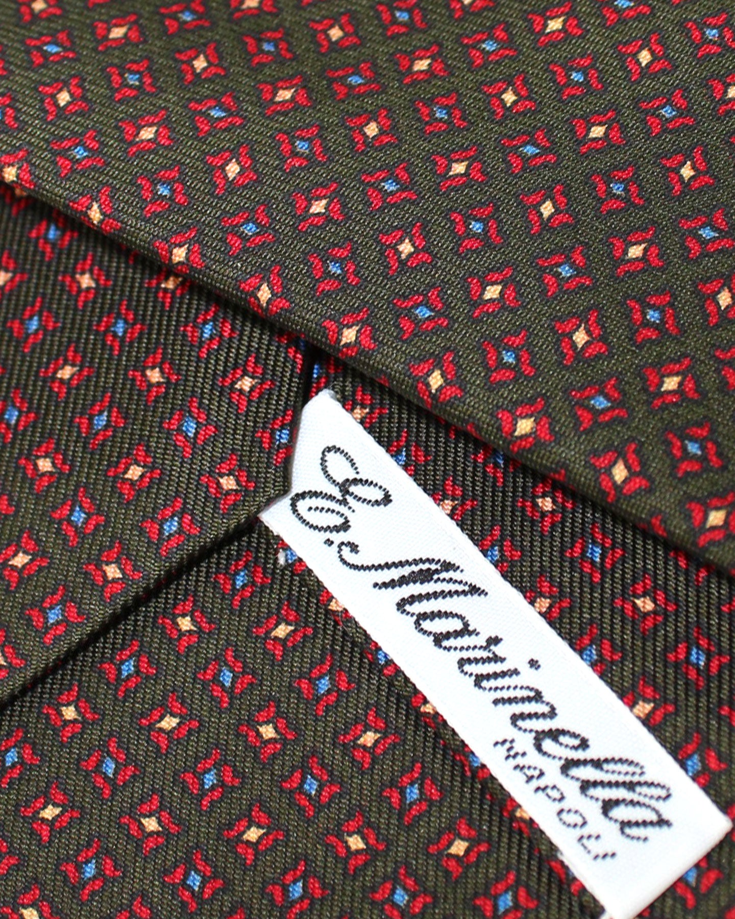 E. Marinella Silk Tie Classic Dark Green Red Geometric