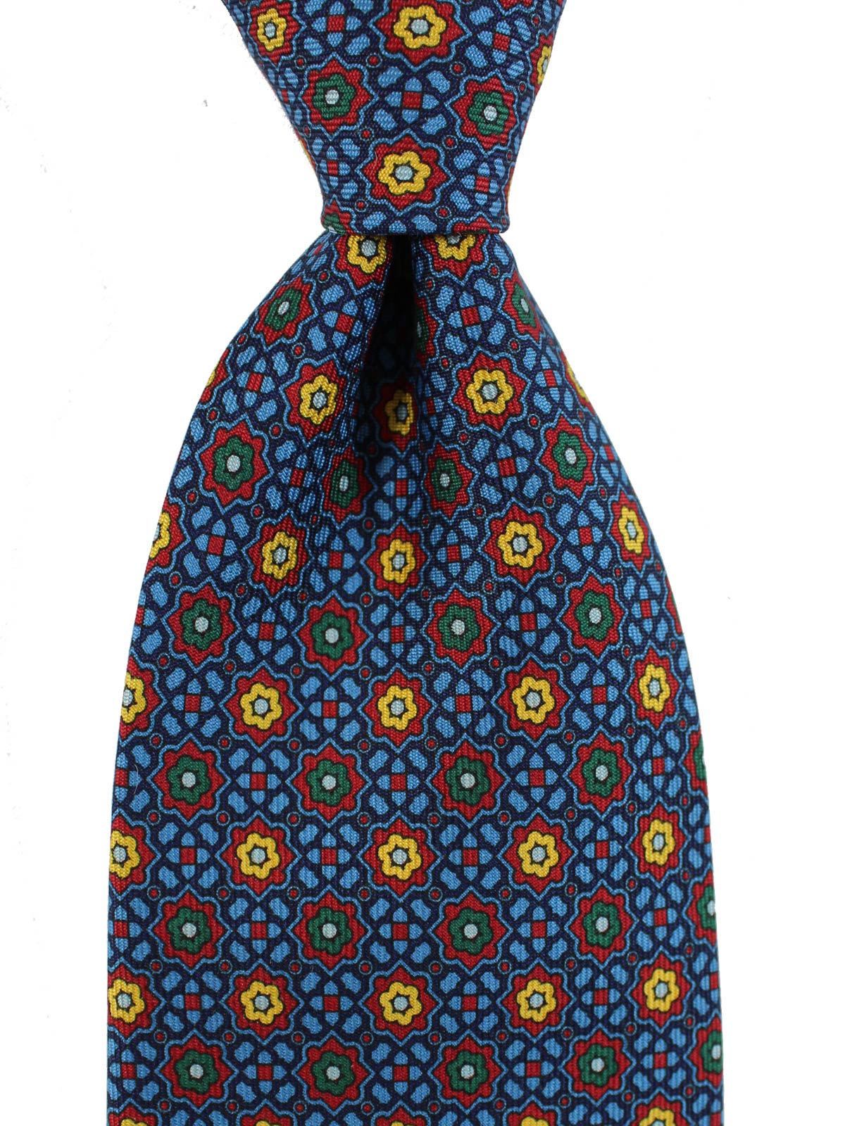 E. Marina Silk Tie Dark Blue Brown Design - Wide Necktie