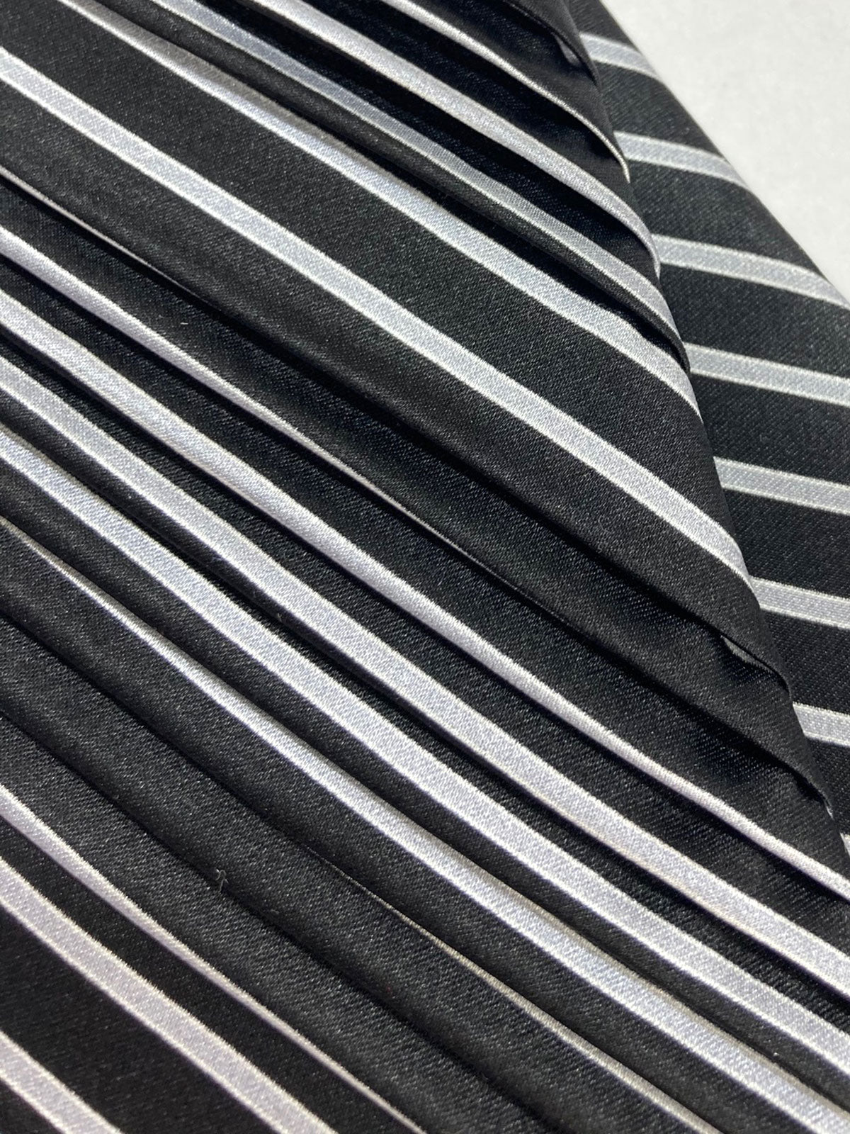 Vitaliano Pancaldi PLEATED SILK Tie Black Gray Stripes