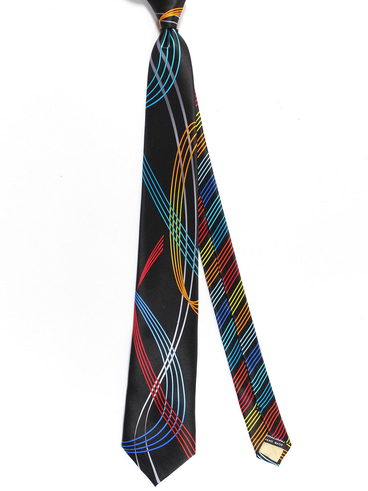 Vitaliano Pancaldi Tie Black Blue Red Swirl Design