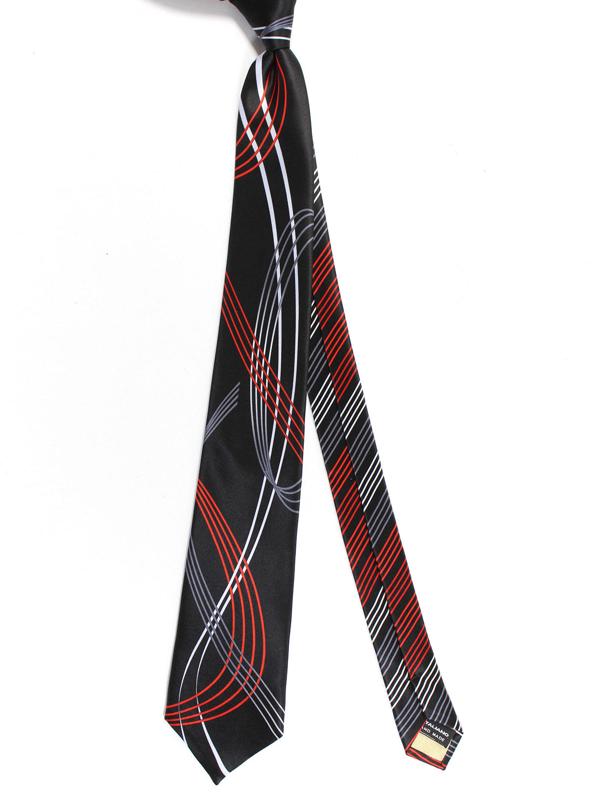 Vitaliano Pancaldi Tie Black Gray Red Swirl Design