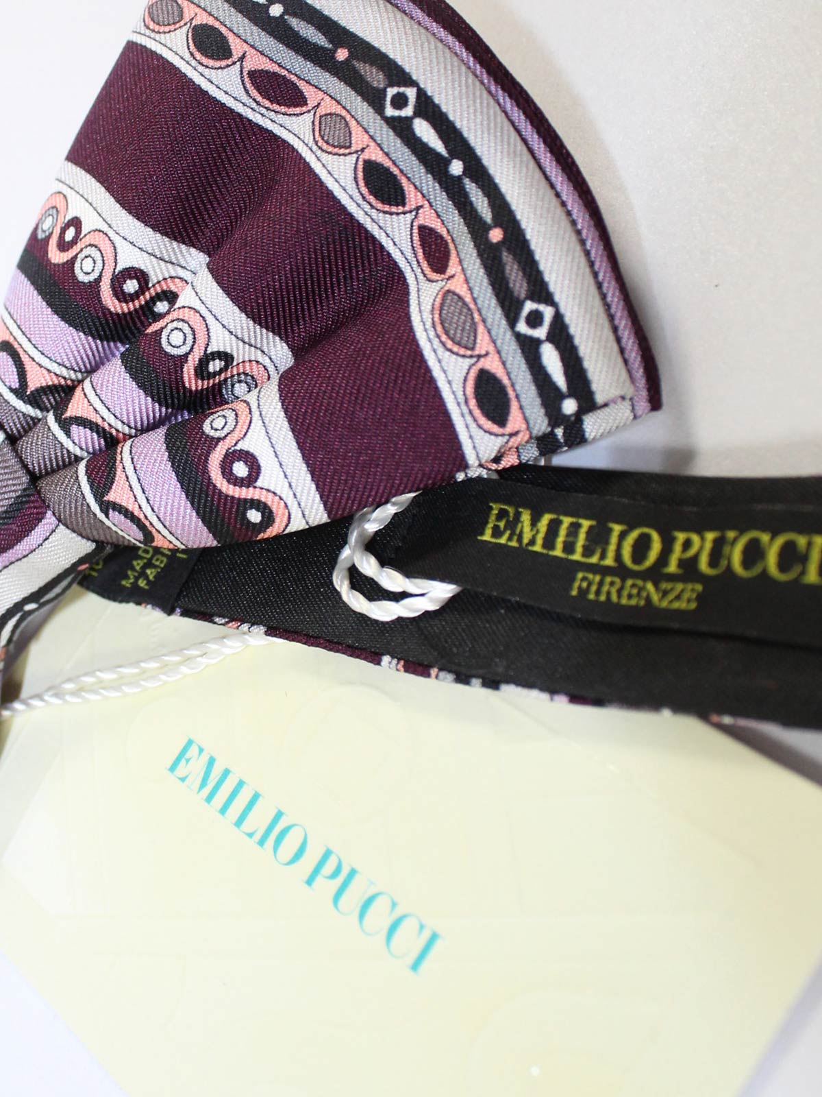 Emilio Pucci Silk Bow Tie Maroon Gray Pink Pre Tied SALE