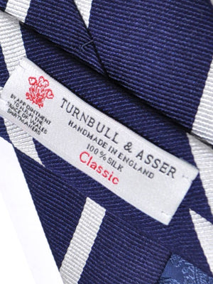 Turnbull & Asser Silk Tie Navy Silver Repp Stripes