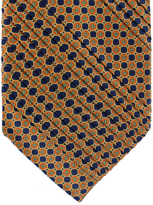 Stefano Ricci Tie Dark Blue Orange Gold Geometric - Pleated Silk