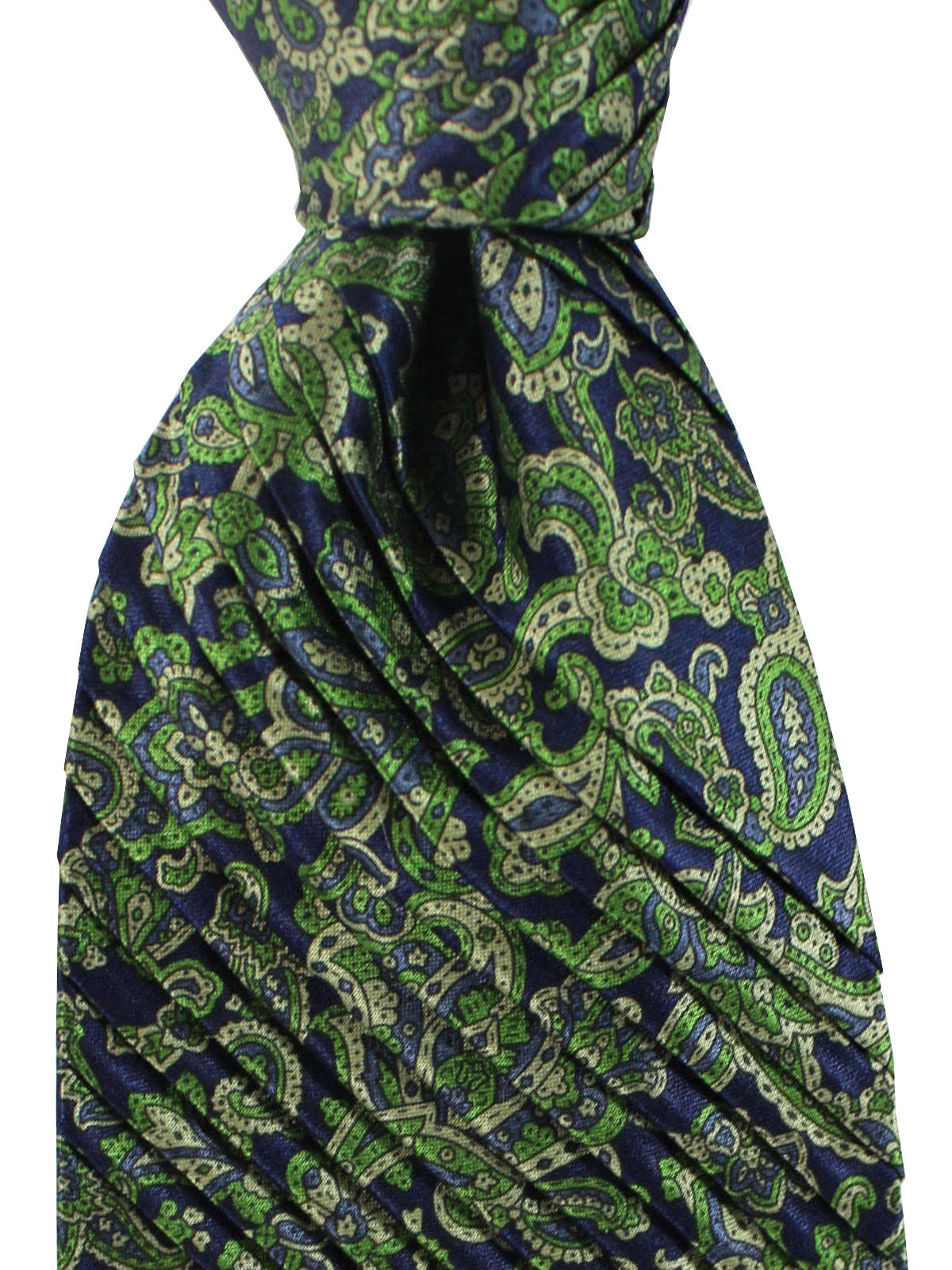 Stefano Ricci Pleated Silk Tie Dark Blue Dark Green Paisley