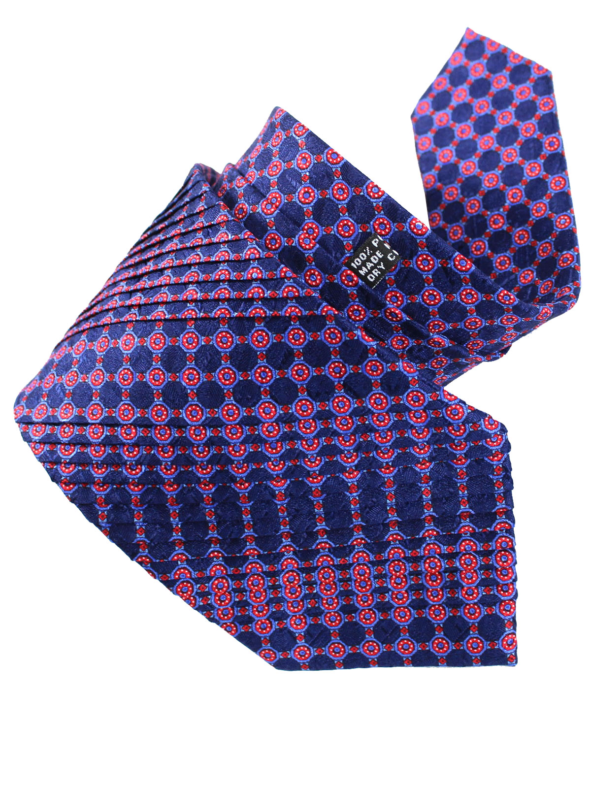 Stefano Ricci Tie Dark Blue Red Geometric - Pleated Silk