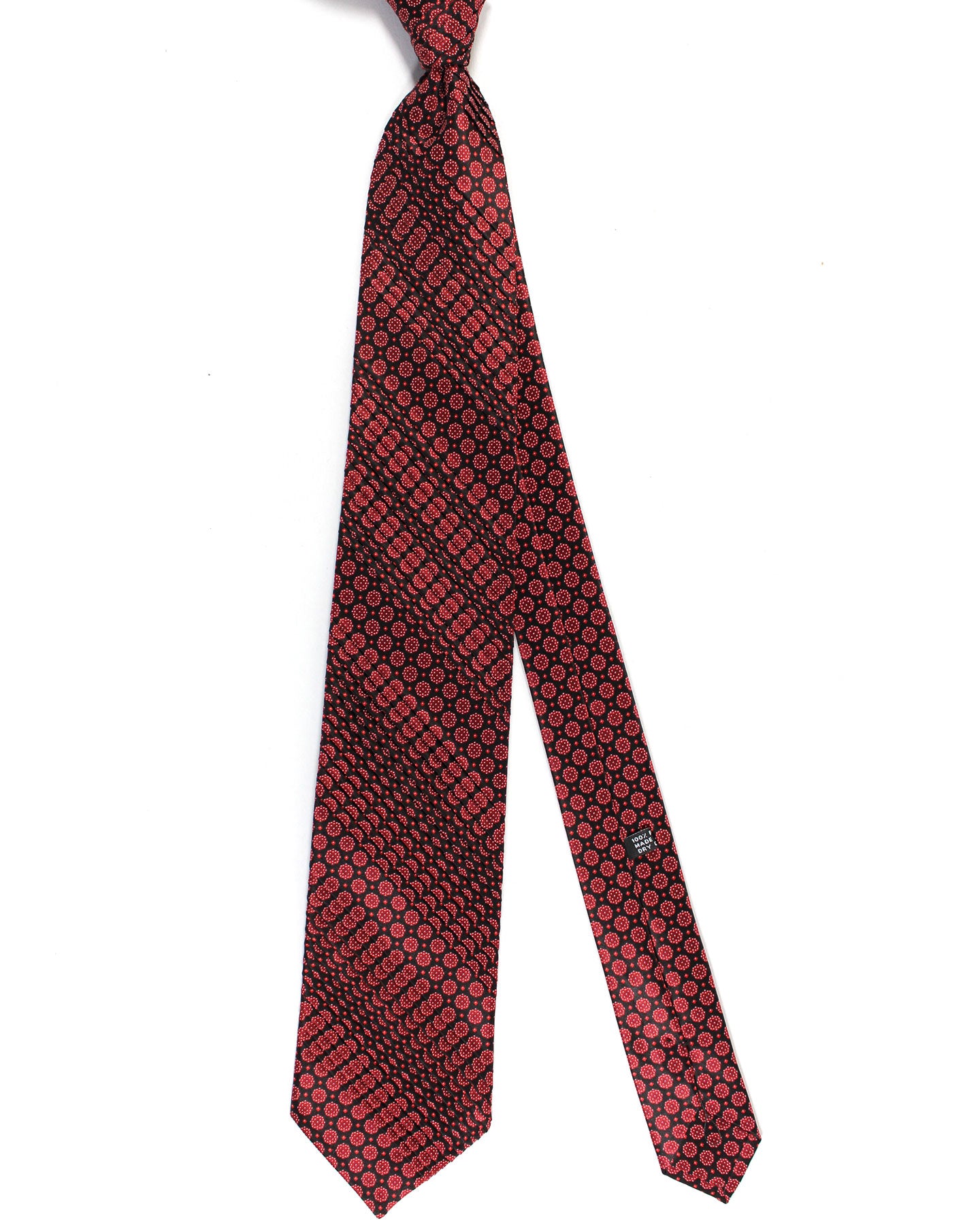 Stefano Ricci Tie Fuchsia Black Burgundy Red Geometric Design - Pleated Silk