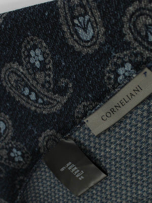 Corneliani Wool Scarf Dark Blue Paisley