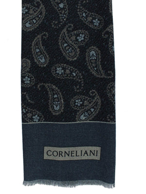 Corneliani Wool Scarf Dark Blue Paisley