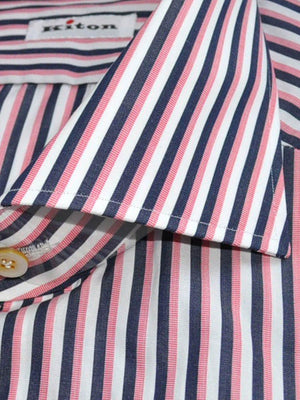 Kiton Shirt White Navy Pink Stripes 37 - 14 1/2 REDUCED - SALE