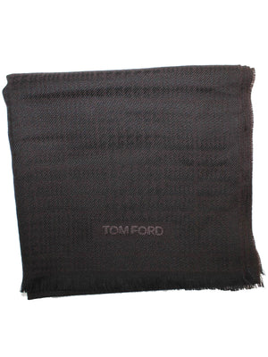 Tom Ford Wool Scarf Brown Black Houndstooth Plaid SALE