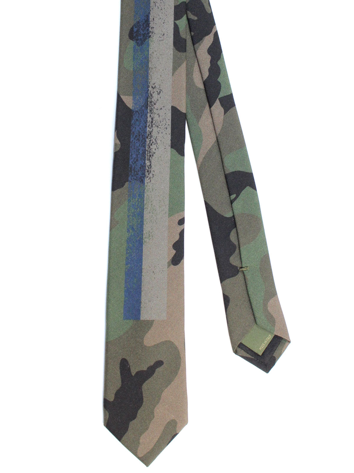 Valentino Skinny Tie - Green Metal Blue Camouflage Stripe FINAL Tie