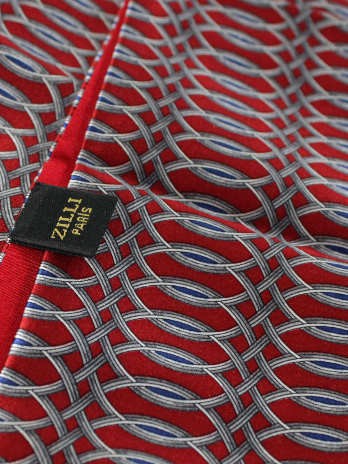 Zilli Silk Pocket Square Red Gray Maroon Geometric Design SALE