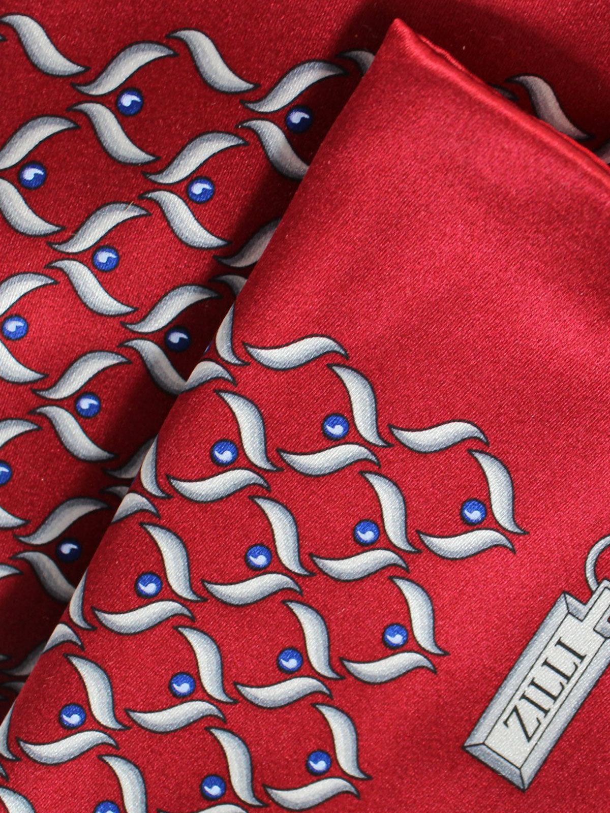 Zilli Silk Pocket Square Red Gray Burgundy Logo Design SALE