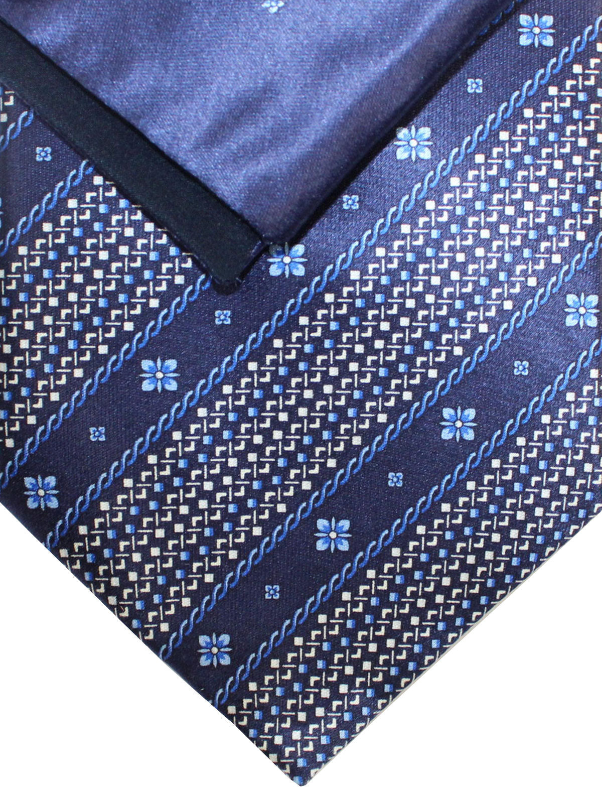 Zilli Silk Tie & Pocket Square Set Dark Blue Stripes Geometric