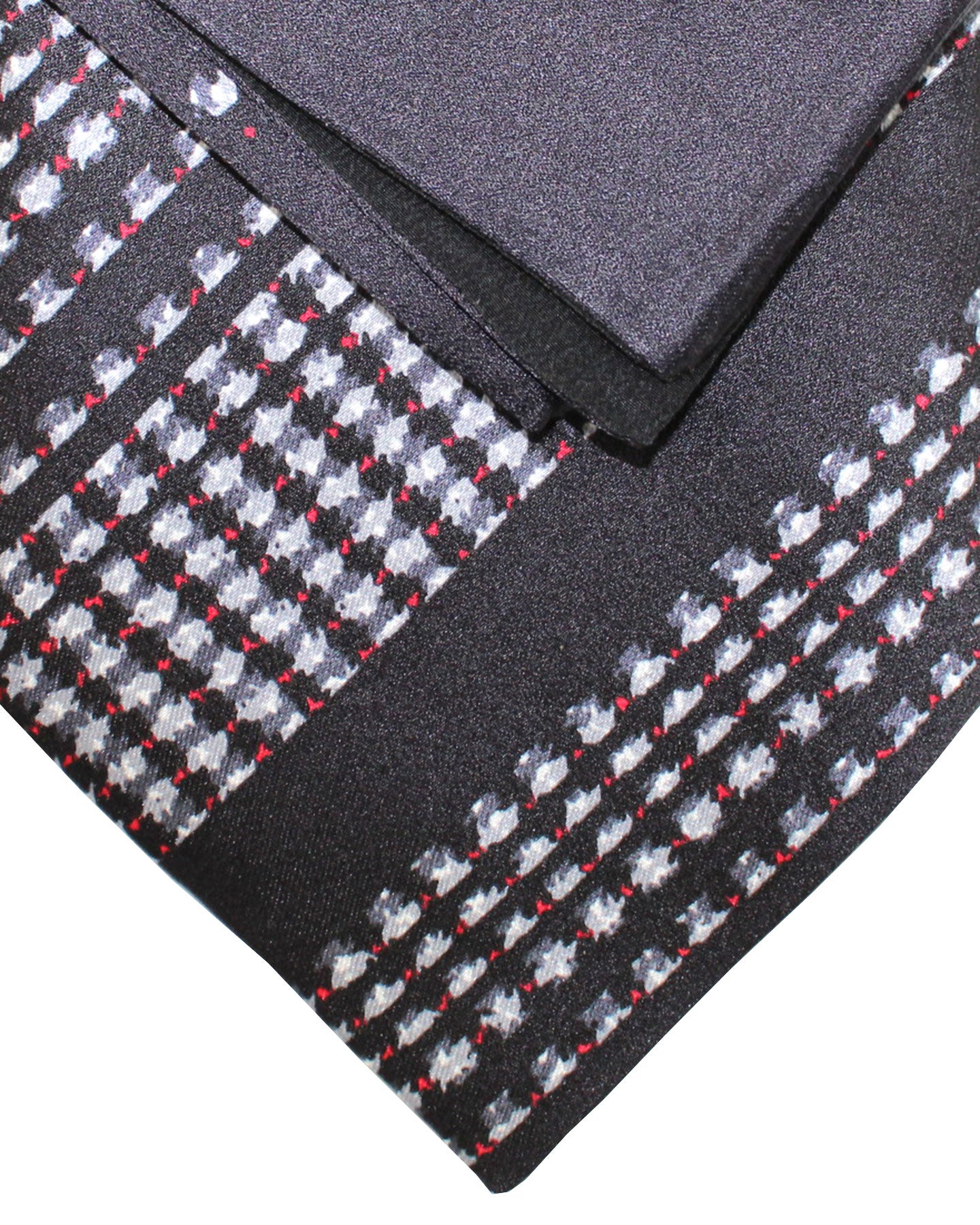 Zilli Silk Tie & Matching Pocket Square Set Black Gray Red Stripes