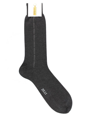 Zilli Silk Cashmere Socks Dark Gray With Zilli Logo - US 12/ EUR 46 Mid Calf Men Socks