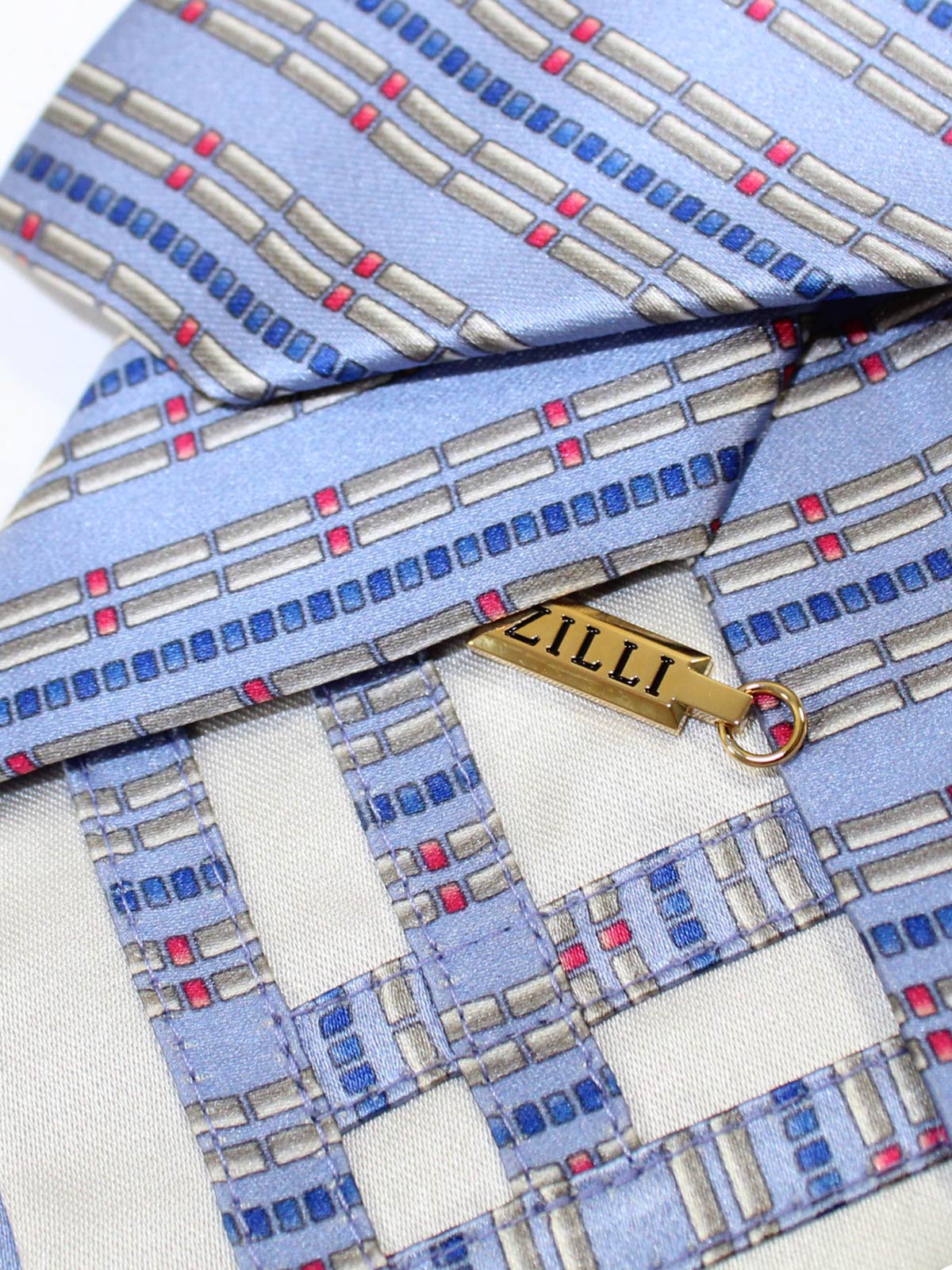 Zilli Silk Tie Gray Blue Stripes - Wide Necktie