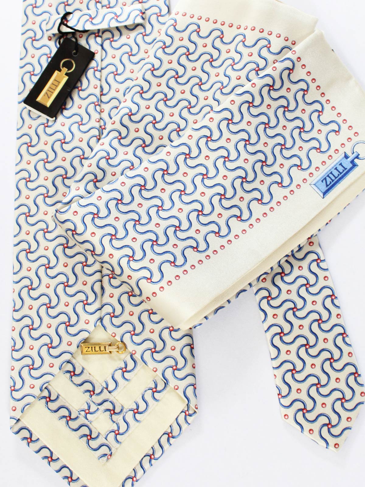 Zilli Silk Tie & Matching Pocket Square Set White Blue