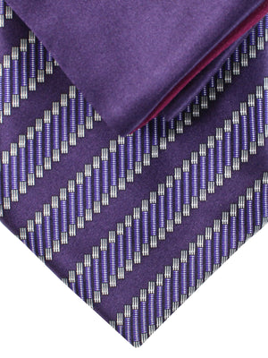 Zilli Silk Tie & Matching Pocket Square Set Purple Silver Stripes