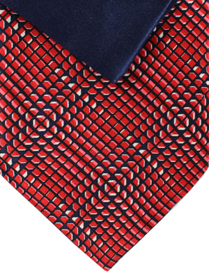 Zilli Silk Tie & Matching Pocket Square Set Red Black Siver Geometric