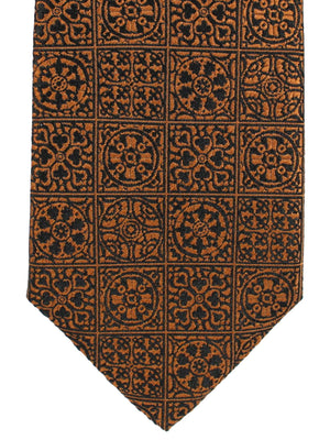 Z Zegna Tie Brown Black Medallions - Narrow Necktie